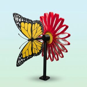 Molino de viento 3D multicolor con flor, mariposa y veleta para jardín